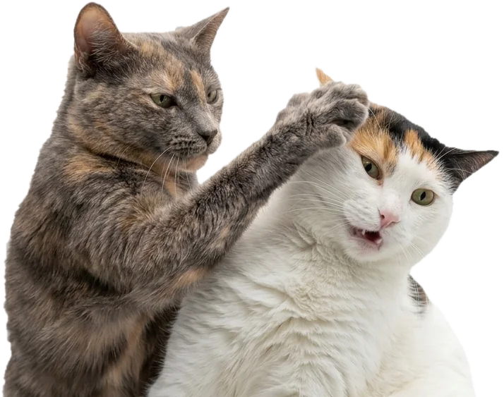 Un chat qui tape sur la tête d’un chat qui dormait, pour le réveiller